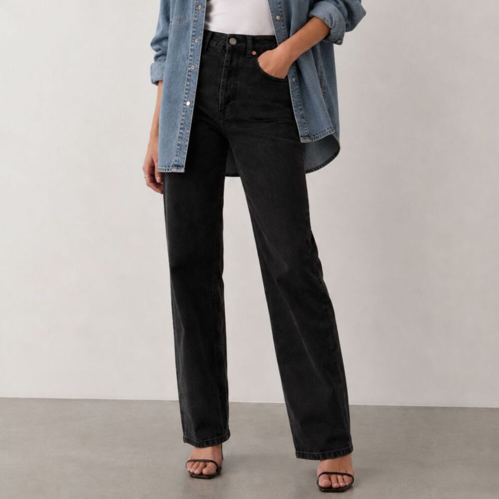 RAEY High Rise Straight Women's 26 Black Button Fly Organic Cotton Jeans Minimal